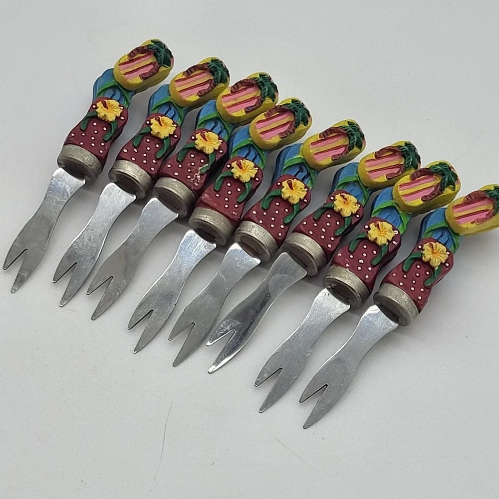 Appetizer Forks Novelty Flip Flop Flamingo Summer Colorful Cocktail Set Of 8